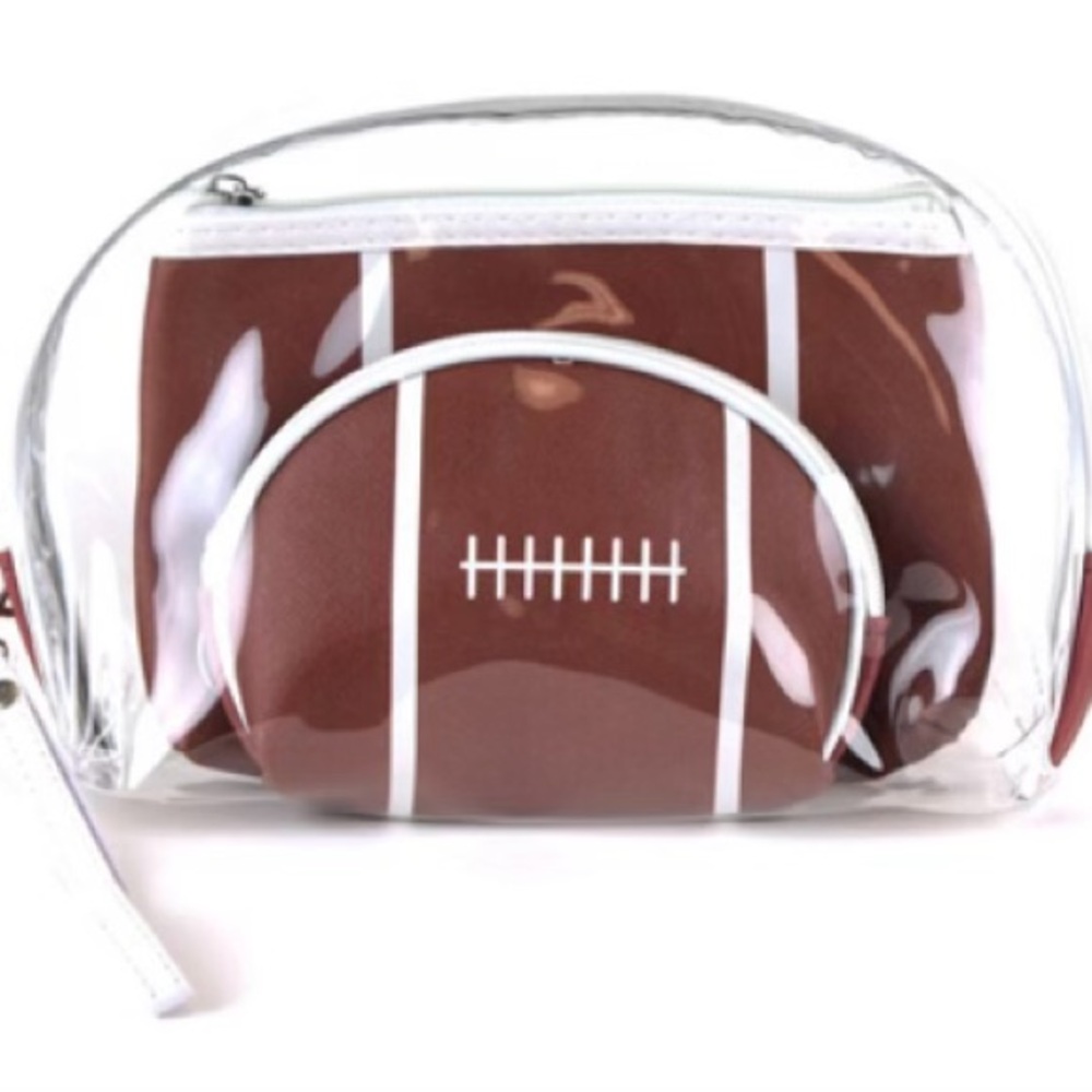 Clear and Brown Football Design 3 piece Pouch Set